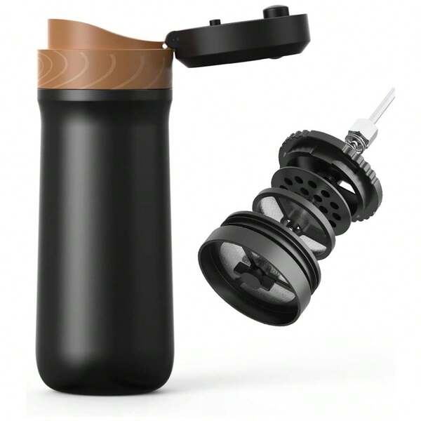 Cafetera francesa portátil, botella de vacío aislada para automóvil, cafetera francesa de viaje con taza de té/café de acero inoxidable con filtro único, adecuada para camping, 320ml, aislamiento de 8 horas, almacenamiento en frío de 12 horas, pared de doble capa de acero inoxidable 304 para bloqueo de temperatura duradera