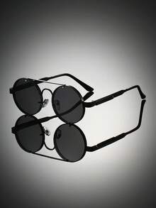 1副女士全框圆形眼镜，时尚男士金属框眼镜，春季装饰镜腿，别致绿色眼镜，奢华复古蒸汽朋克眼镜，适合旅行和街头拍照佩戴 - 多色2 - 查看 14