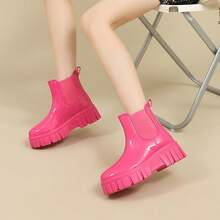 Zapatos de goma engrosados ​​de moda para mujer, botas de lluvia de tubo corto Chelsea, zapatos de agua antideslizantes - Rosa roja - View 2