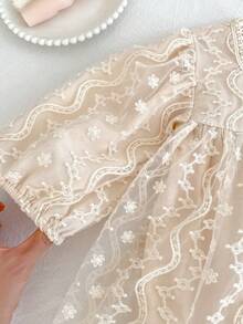 韩版女童公主裙，长袖蕾丝网纱连衣裙，女童服装 - 杏色 - 查看 5