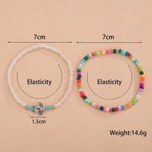 2pcs 2025 New Bohemian Style Anklet Turtle 2 Pcs Beach Bead Colorful Rainbow Multicolor,For Women Summer Gifts - 2Pcs - View 4