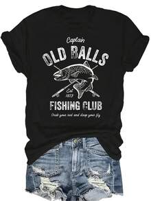 Camiseta divertida de pesca para el 50 cumpleaños, para mujer y unisex, de verano, casual, transpirable, con personalidad, de cuello redondo, de manga corta, ropa de calle, versátil, adecuada para adolescentes y adultos - Negro - Ver 1