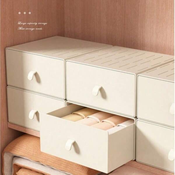 1 pièce Organisateur de bureau en PP beige, boîte de rangement pour maquillage pour la papeterie, les soins de la peau et les rouges à lèvres, style tiroir pour la maison, le bureau, le bureau, la salle de bain, la salle d'artisanat - Organisateur pour la papeterie, les cosmétiques, les fournitures de bureau, les décorations de fête - Aucun assemblage requis, facile à nettoyer, organisation de la maison, design minimaliste, tiroirs durables, contenants multifonctions, organisateur de maison