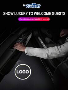 GLANBERT 2 piezas Luces LED de bienvenida con patrón de fibra de carbono, luces de proyección de logotipo inalámbricas, luces de cortesía decorativas con sensor automático compatibles con BMW, Audi, Opel, Mercedes-Benz, etc.