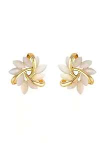 1雙時尚高端貓眼石花瓣耳釘,新品上市,非常適合做假日禮物 - 彩色 - 查看 4