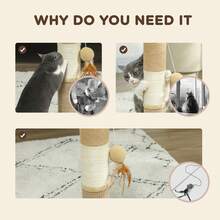 PawHut Cat Scratching Post With Jute Sisal Rope Toy Ball, 47cm, Tall Brown - Brown - View 6
