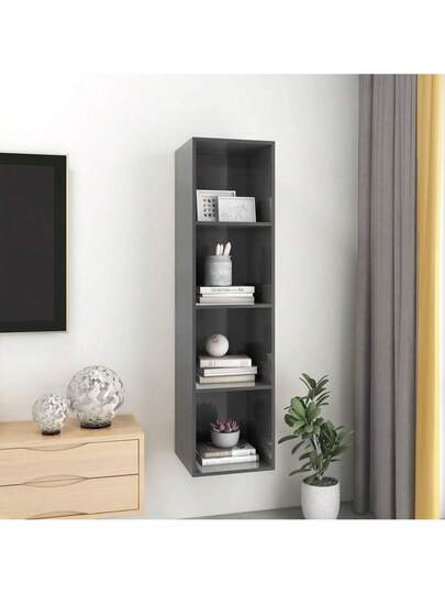 VidaXL TV Wand Unit 37x37x142.5 Cm Finished Wood High Gloss Grijs view 7