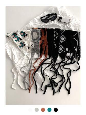 1 st svart Halloween-kostympannband, handstickad tecknad Jacquard triangelhalsduk huvudbonad - spöke, demon, ond dödskalle, fladdermus, spindelnät broderi hösthåraccessoarer höstdambandana