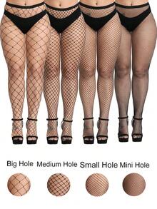 1/2/3/4 Pairs Women High Waist Fishnet Leggings/Tights, Black Fishnet Stockings - Black - View 13