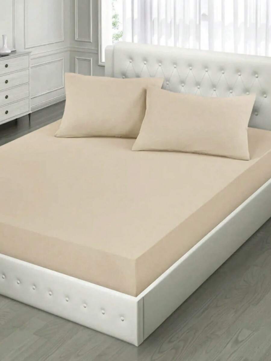 High-Quality Cotton-Polyester Sheet And Pillowcase Set – 220x240 Cm Sheet + 50x70 Cm Envelope Pillowcase – Elastic-Free, Skin-Friendly, Durable & Comfortable – Made In Turkey - Beige - View 1