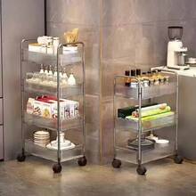 1pc Transparent Snack Storage Organizer Rack, Multi-Tier Mobile Floor Standing Cart, Suitable For Kitchen, Beauty Salon