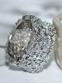 奢华立方氧化锆万花筒戒指，白金镀铜，适合女性婚礼、订婚和节日礼物 - 銀色萬花筒 - 查看 5