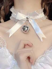 1 chiếc vòng cổ choker phong cách Gothic gợi cảm thời trang dành cho nữ có chuông, vòng cổ nơ ren - Nhiều màu - Xem 1