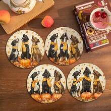 6 pièces/set ou 420 pièces/70 sets Dessous de verre imprimés avec chiots et citrouilles d'automne, 10 cm/2 mm d'épaisseur, avec fond en caoutchouc souple absorbant. Dessous de verre décoratifs en caoutchouc souple, convenant pour les tasses, la décoration de la cuisine et de la table à manger.