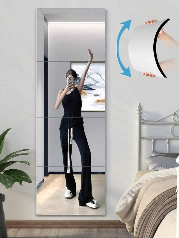 4pcs(20cm*20cm) HD Self Adhesive Acrylic Mirror Sheets, Frameless Flexible Non Glass Mirror Tiles, Mirror Stickers For Home Wall Decor, Suitable For Gym Living Room Bedroom Office,Ideal Gift For Friends And Family.