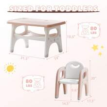 Kids Table And 2 Chairs Set, Large Built-In Storage, Montessori Toddlers Table And Chairs Set, Kids Activity Table For Drawing Dining Playing, CPSC & ASTM Approved - 粉色 - 查看 2