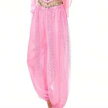 1pcWomen Adult Dance Costume Sequin Loose Pants Belly Dance Highlight Chiffon Bloomers Stage Performance Dance Practice Pants With Waist Chain Hip Scarf - Multicolor - View 18