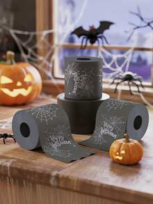 4 szt./1 szt. Czarny papier toaletowy z motywem pajęczyny na Halloween, limitowana edycja Dark Web, zabawny i nowatorski papier toaletowy, dekoracja łazienki, prezent-żart, parodia kreatywności, estetyczny design w stylu horroru, papier bibułkowy w tematyce imprezowej, wyjątkowy prezent, dekoracja na Halloween