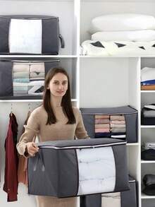 Large Foldable Clothes & Blanket Storage Bags With Clear Window And Reinforced Handles, Dust & Insect Proof For Closet Organization. - Grey - View 10