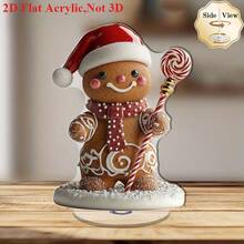 Decorațiune acrilică rotativă 2D plată, 1 buc., turtă dulce de Crăciun purtând o pălărie de Moș Crăciun, modele de case și oameni de zăpadă acoperite de zăpadă, potrivită pentru Crăciun, Anul Nou - Ornamente calde pentru decorarea casei de iarnă - Multicolor - Vizualizare 6