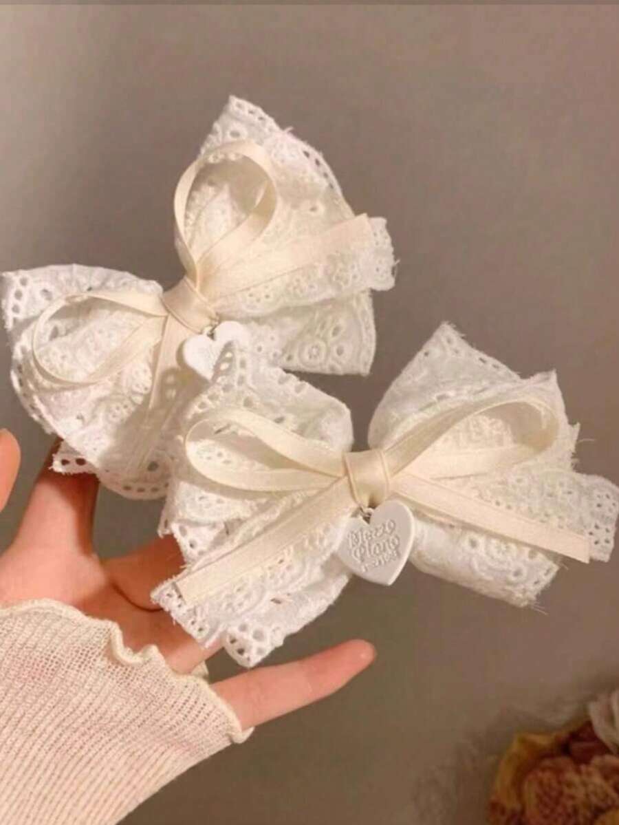 1 pieza/Set de 2 piezas Clip de pelo con lazo de encaje blanco de estilo Lolita, accesorio para el cabello, moda de otoño, pinza para el cabello, otoño, pinzas para el cabello, pasador para el cabello, pinzas para el cabello, diadema, pinza de cocodrilo, atuendo de invierno para mujer, lazos, lindo