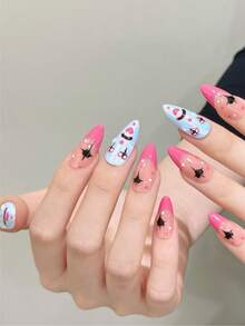 10pcs Medium Nails Almond Nails Fun Clowns Multicolor Nails Handmade Nails For Everyday And Holiday Wear, Reusable Press On Nails, Holiday Nail Pieces For Women And Girls To Wear Back To School, Press On Nails