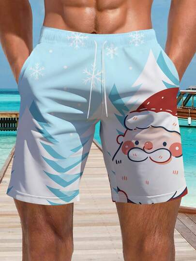 Pantalones cortos de playa casuales con estampado 3D hawaiano para hombres - Secado rápido, cintura con cordón, perfectos para salidas de verano