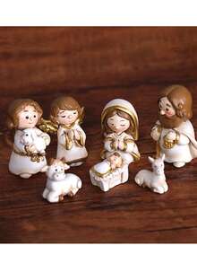 Vintage Harz Krippen Figuren Set - Religiöses Thema Gebetsraum Dekoration - Weihnachtskrippe Szene - Handgefertigte Tischdekorationen für Weihnachten, Halloween, Ostern, Erntedankfest - Verschiedenfarbig - Übersicht 6