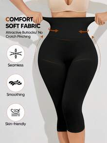 Women's Tummy Control Body Shaper High Waisted Butt Lifting Panties Thigh Slimmer Capri - Black - View 4