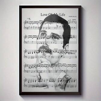 1 pieza Impresión en lienzo con letras de la canción "Love Of My Life" de Freddie Mercury sin marco - Decoración de pared de estilo vintage para sala de estar, dormitorio, oficina, comedor, bar - Regalo perfecto y decoración del hogar, arte de pared interior | Estética retro | Diseño de notas musicales, decoración de sala de música