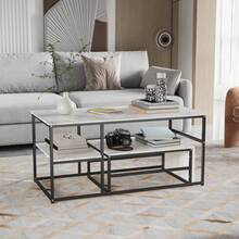 fortuna Lai Mesa de centro 105x52x48,5cm, mesa de centro rectangular con almacenaje y estructura de metal para espacios pequeños, balcón, oficina, marrón rústico - Blanco y Negro - Ver 9