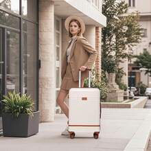 YSTYLE LONG VACATION 5-Piece Travel Luggage Set With ABS+PC Hard Shell Carry-On Suitcase, Spinner Wheels And YKK Zipper With TSA Lock - White Brown - View 2