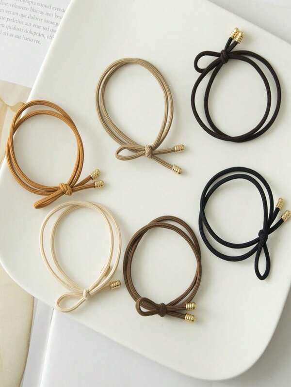 DOU LE 6pcs Coffee Color Seamless Scrunchies, Double-Layer Bow Design, Elastic Hair Ties, Minimalist & Versatile, Home Beauty Women Accessory Gifts, Ponytail Holders, Hair Elastics, Hair Rubber Bands, Hair Rope ,Gym Sport Outfit