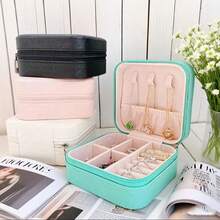 1 cutie organizator de bijuterii, cutie portabilă pentru depozitarea cerceilor, colierelor și inelelor, cutie mini compactă pentru bijuterii, suport pentru bijuterii din piele PU, cadou perfect pentru femei și fete, potrivit pentru cercei, inele, coliere, brățări, petrecere de nuntă