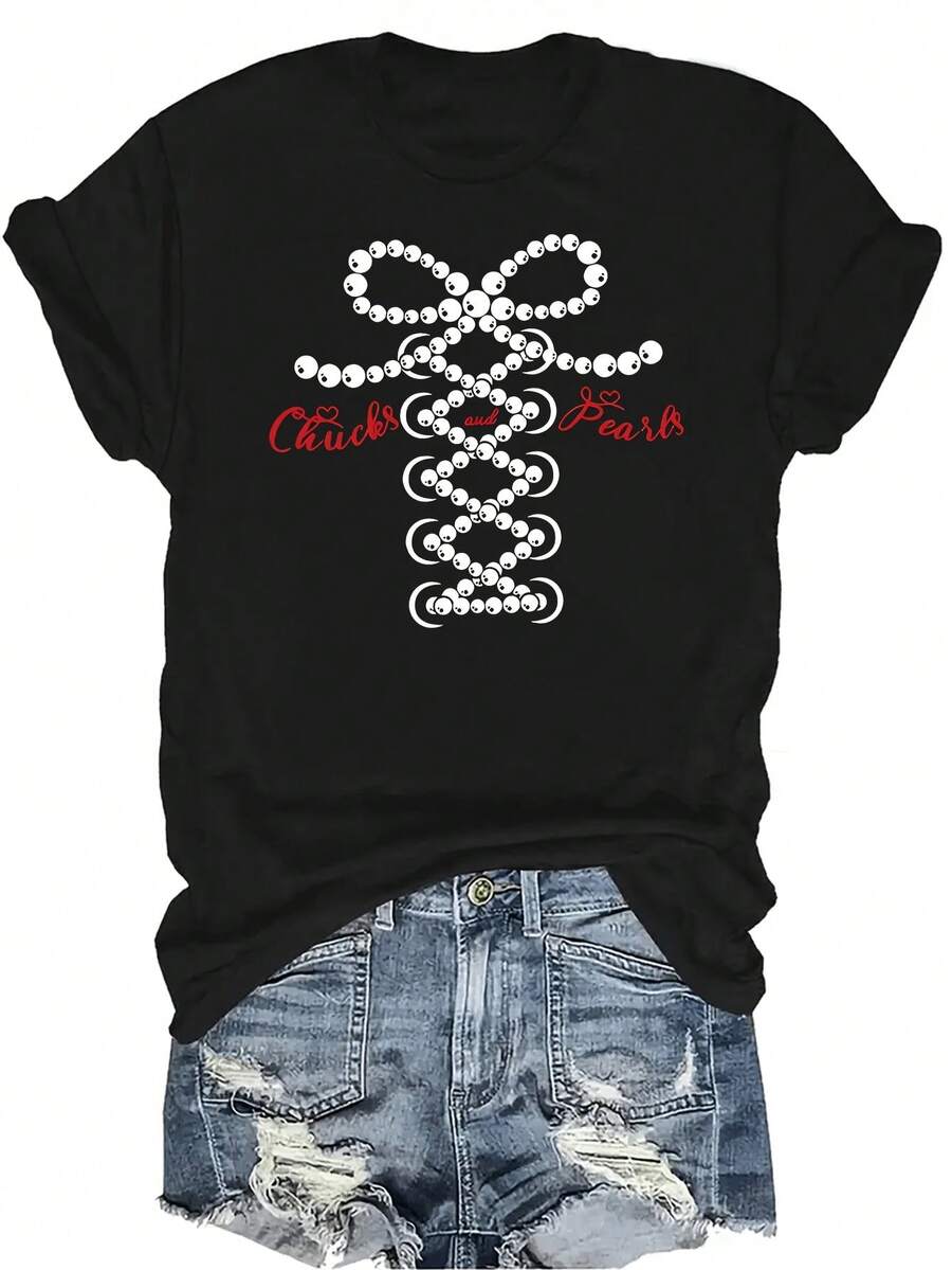 Camiseta unisex de Chuck y Pearl, de verano, casual, transpirable y con personalidad. Cuello redondo, manga corta, estilo urbano y versátil, adecuada para adolescentes y adultos - Negro - Ver 1