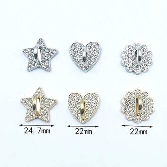 2pcs Metal Rhinestone DIY Phone Case Decor Accessories, Adhesive Pendant Base, Heart, Star, Flower Designs, Universal Hanging Hook