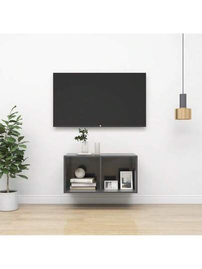 VidaXL TV Wand Unit 37x37x72 Cm Finished Wood High Gloss Grijs
