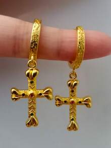 一对复古锆石十字架吊坠耳环，男女情侣款，简约小巧的十字架耳环，适合日常/派对/度假/婚礼佩戴，复古珠宝礼物，适合宗教信仰/周年纪念/母亲节/情人节/圣诞节等场合。