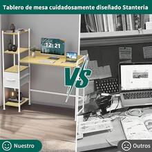 INICO Escritorio de Computadora, escritorios para Home Office con 1 Cajones y 4 Niveles de Estantes, Moderno Escritorio para Oficina en Casa, Mesa de Estudio para Laptop, Minimalista Moderno - Arce - Ver 2