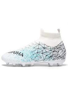 男式足球鞋户外 AG/FG 专业足球鞋轻便透气青少年男孩运动训练运动鞋 - 白色 - 查看 16