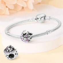 Silver Plated Charms Hollow Heart To Heart Purple Zirconia Lotus Mother And Daughter Embrace Stars Moon Cross Rubik Cube Colorful Zirconia Rubik Cube Hollow Heart Beads Cute And Colorful Heart-Shaped Puzzle Design Series Beads Charm Fit Original Bracelet Charm Beads Necklace Diy Female Jewelry