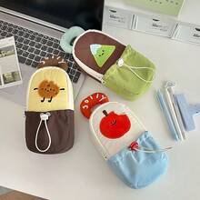 1pc Cute Large Capacity Stationery Storage Pouch With Front Pocket - Soft Fabric For School, Office, Travel Pencil Case - Beige/Soft Color, Suitable For Students, Teachers, Professionals, Portable Desktop Organizer, Office Supplies Storage, Fun Accessory, Convenient Maintenance