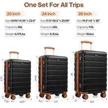 Hardshell Luggage Sets 3 Piece, 20"/24"/28" ABS Carry On Suitcase With Spinner Wheels And TSA Lock (Black) - Black - View 2