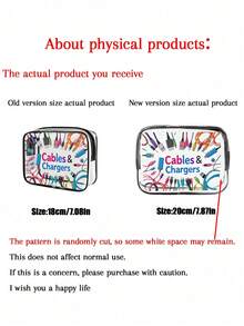 新品上市！多功能充电器旅行收纳包 - 透明洗漱包，旅行必备，便携式拉链旅行化妆包，沙滩透明PVC洗漱包，防水收纳袋，透明整理包，线缆USB收纳包，机场安检PVC化妆包，可收纳充电器、数据线和移动电源 - 彩色 - 查看 12