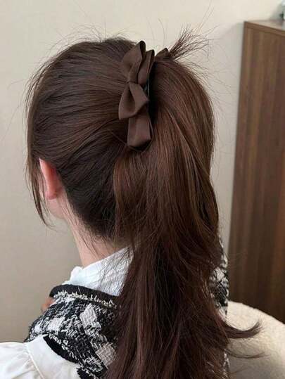 1/3个纯色双蝴蝶结香蕉发夹，优雅精致的马尾辫发饰，适合日常佩戴