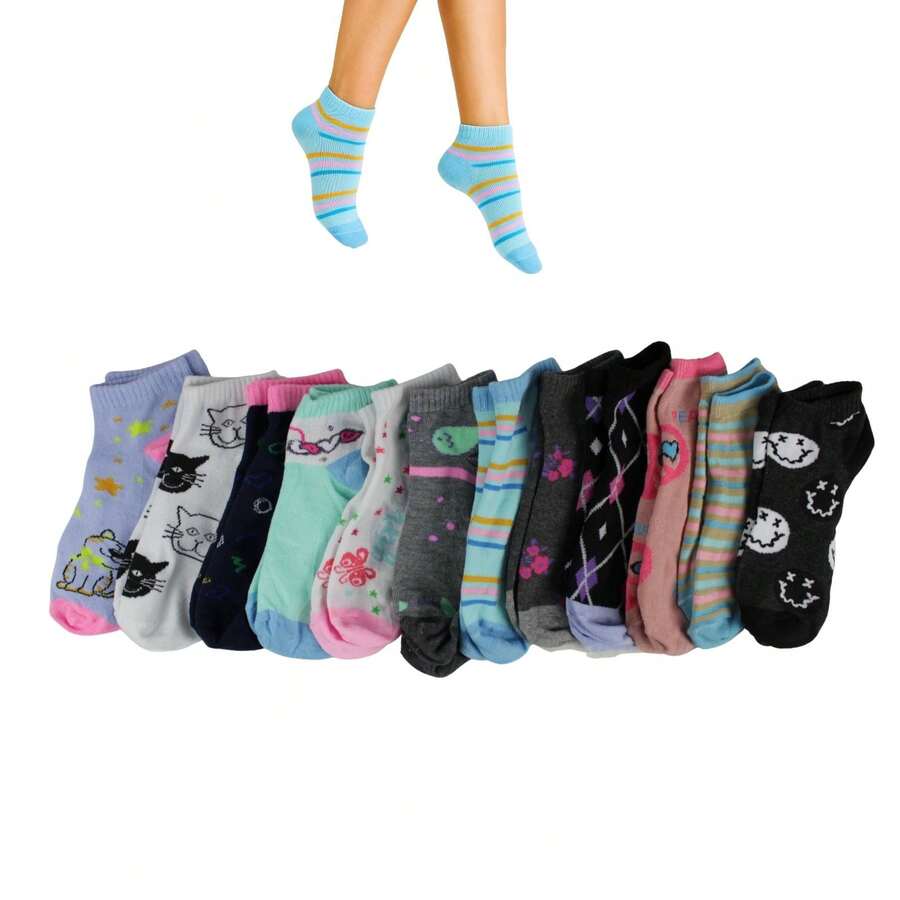 SL.MAX Calcetines tines para mujer, paquete de 12 pares diferentes combinacions tines deportivos ligeros para cualquier deporte. DISEÑOS RANDOM - Multicolor2 - Ver 1