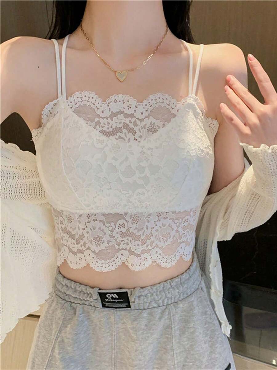 Áo crop top ren gợi cảm - trắng - Xem 1