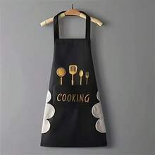 1/2pcs Women Kitchen Print Apron With Hand Wipe Pockets,Big Pocket,Hand-Wiping,Waterproof Thickened Cute For Housework Cooking Baking,Suitable For Chef,Gardener,Baker,Florist,Painter,Barista,Uniforms,Kitchen Stuff,Black And White Printed Apron - Đen và trắng - Xem 13