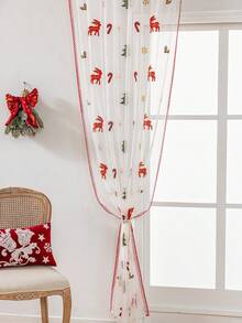 1pc/2pcs Christmas Sheer Curtain, Deer Pattern Design Delicate Embroidery Sheer Curtain, Semi-Transparent Home Window Decor, Room Decoration, Christmas Holiday Decor - Multicolor - View 4