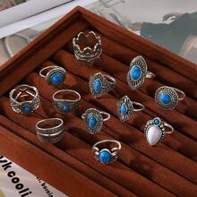 Bộ 12 chiếc nhẫn đính đá quý hình vương miện dành cho nữ, trang sức cổ điển, thích hợp làm quà tặng, bạn bè, tiệc tùng, phối đồ hàng ngày - Màu Bạc Cổ - Xem 3